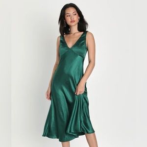 Incredible Love Emerald Green Satin Cowl Back Midi Slip Dress - Medium